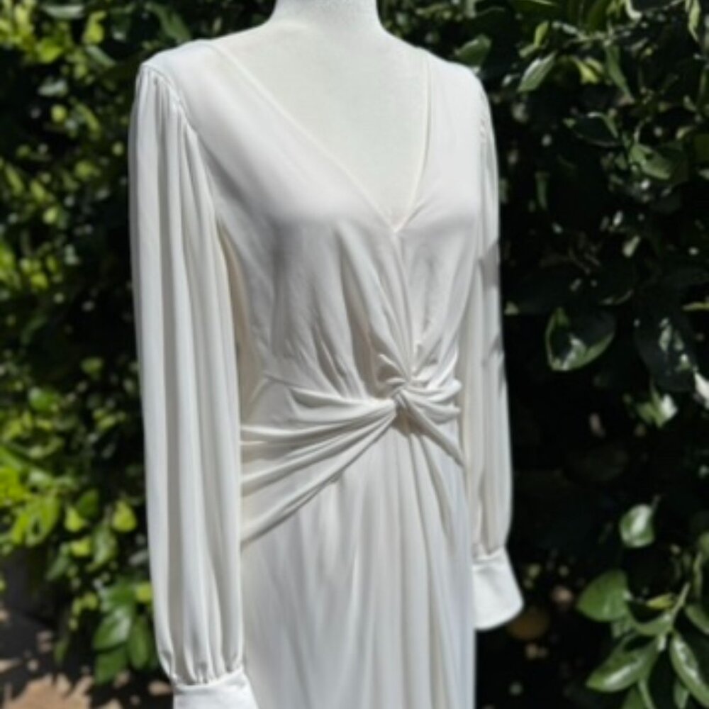 Self-Portrait V Neck Ivory Jersey Twist Front Midi Dress US Size 8